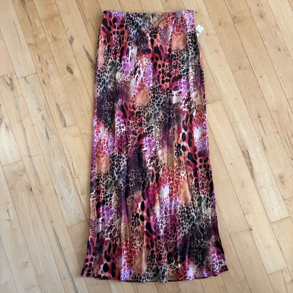 Anthropologie Tilda Maxi Slip Skirt Leopard Animal Print Orange Plum Pink Size S - Picture 4 of 8